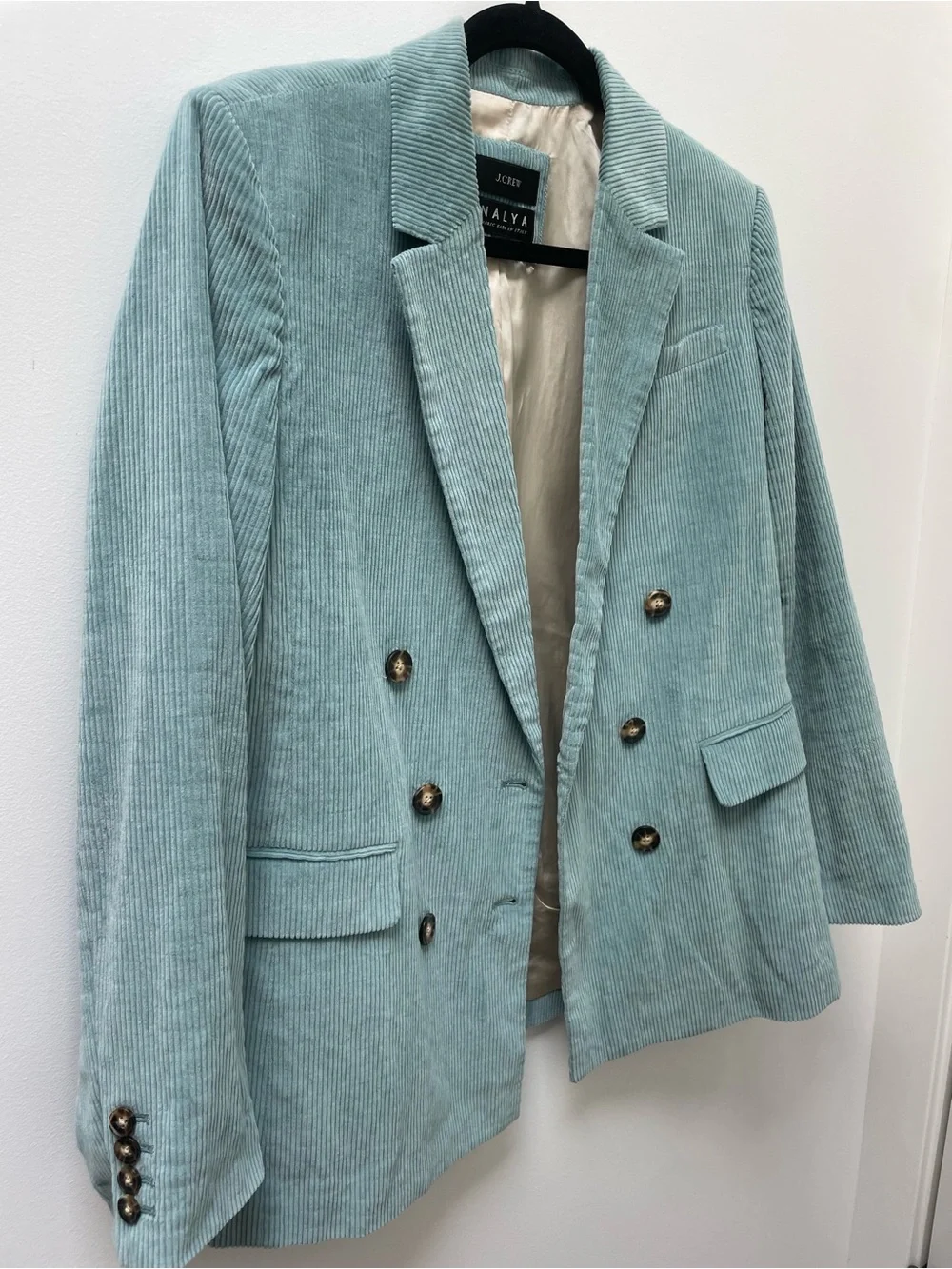 J. Crew x Nalya Reimagined Italian Corduroy Blazer Size 12 Sea Foam Green
